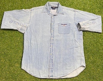 Camisa Polo Sport Ralph Lauren vintage, tamanho G (L), de alta qualidade, com estampa de urso e cavalo da American Apparel, década de 1990.