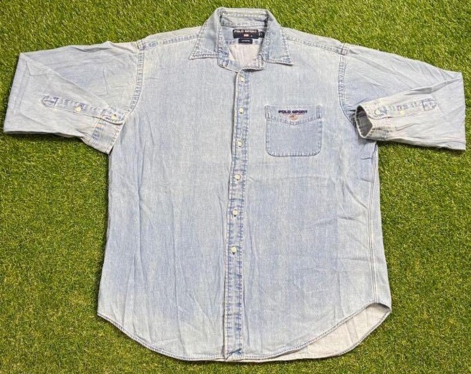 Vintage Polo Sport Ralph Lauren Button Down Shirt Size Large L Quality RL American Apparel Bear Horse 1990s 90s