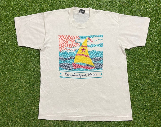 Vintage Kennebunkport Maine T Shirt Tee Screen Stars Made USA Size Large L York Beach New England 1990s 90s