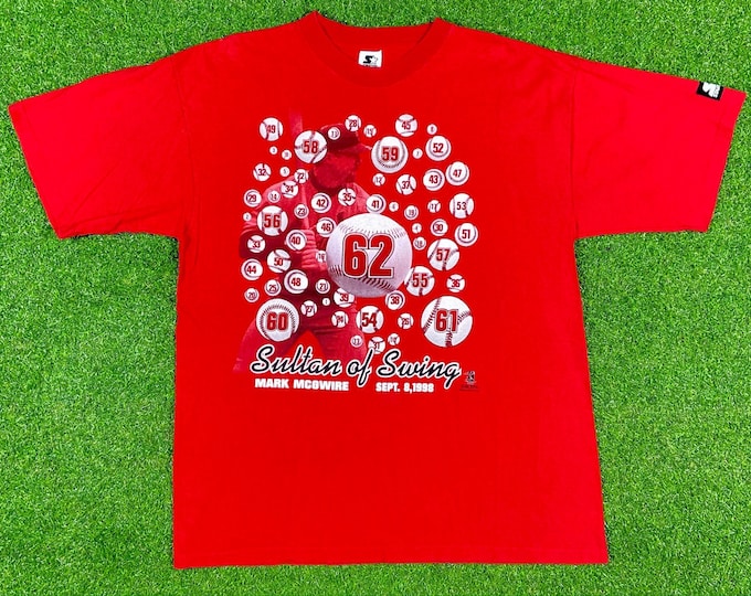 Vintage St Louis Cardinals Mark McGwire Sultan Of Swing T Shirt Tee MLB Baseball Missouri Starter Large 90s Cards 62 1990s Home Run