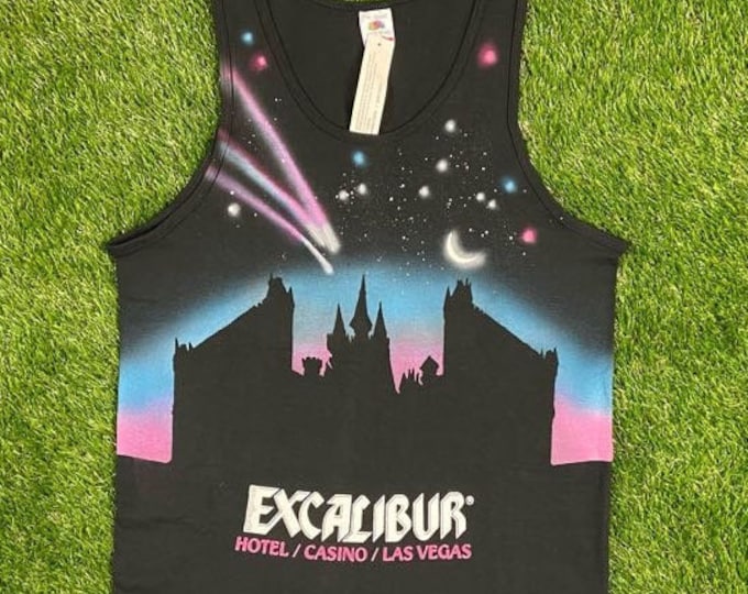 Vintage Excalibur Las Vegas Hotel Casino Star Shirts Tank Top Unique Handmade Medium Made USA Neon 90s Galaxy Moon Rare Deadstock Retro 80s