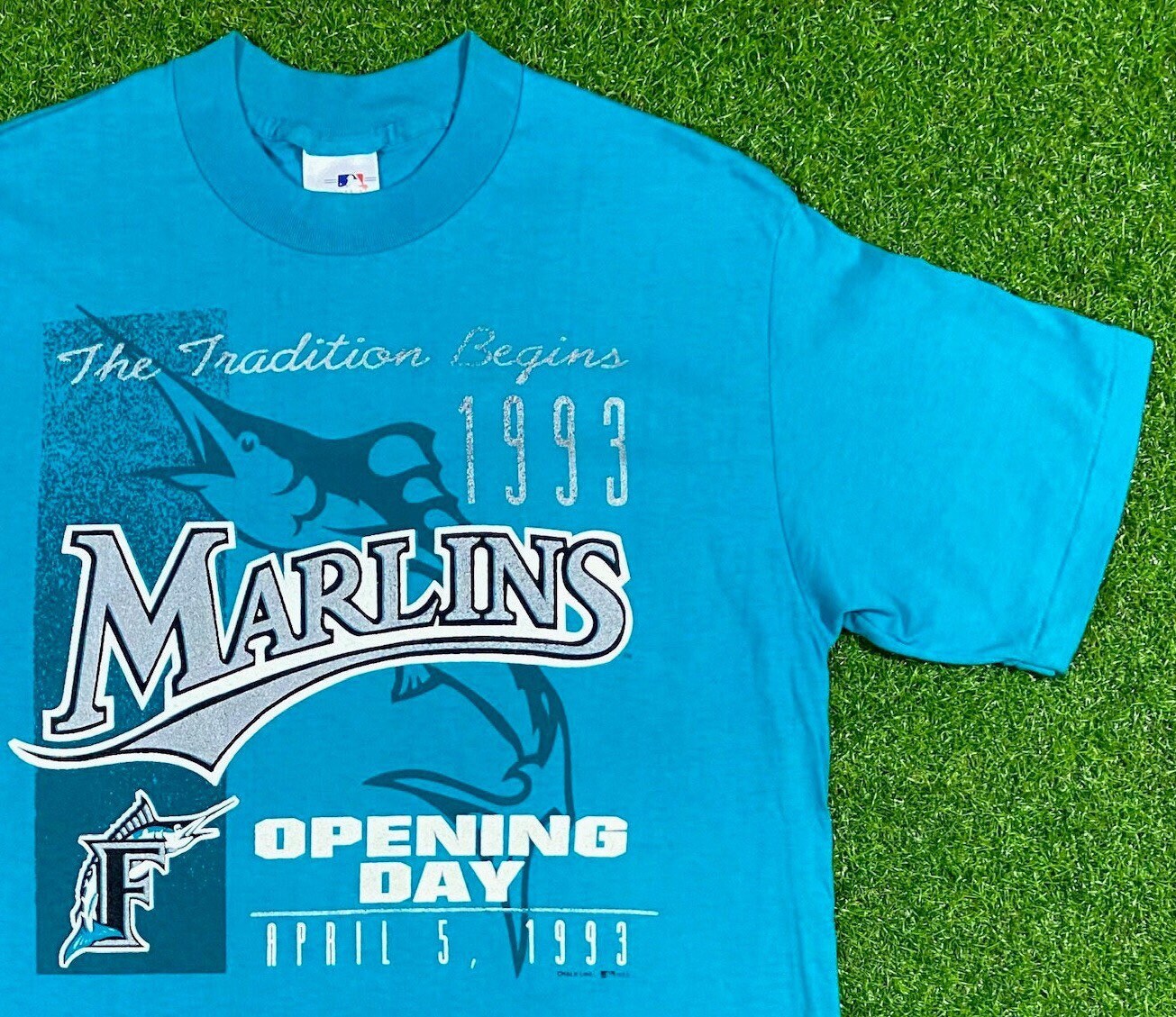 Vintage Florida Marlins Opening Day T Shirt Tee Chalk Line Large Made USA  Deadstock 1993 MLB 1990s Inaugural Year Brand New With Tags