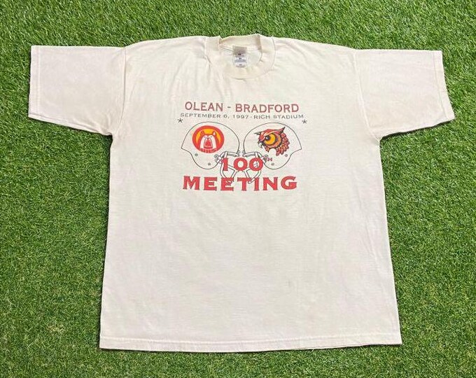 Vintage Olean vs Bradford 100 Meeting T Shirt Tee Size Xtra Large XL Rich Stadium High School Football NFL New York Pennsylvania 1990s 90s
