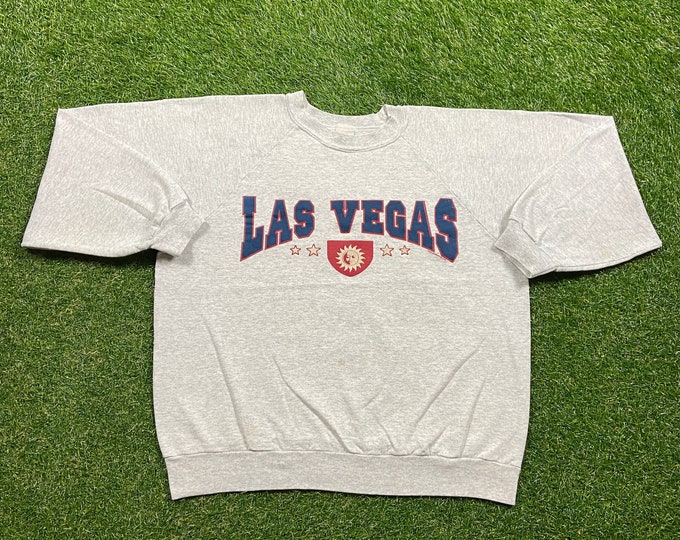 Vintage Las Vegas Nevada Crewneck Sweatshirt Made USA Size Large L Casino Gambling Sin City Pull Over Oversized