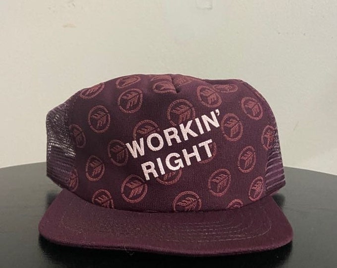 Vintage Workin' Right Snapback Hat Made USA OSFA Funny Saying Comical Cap 1980s 80s Trucker Hat