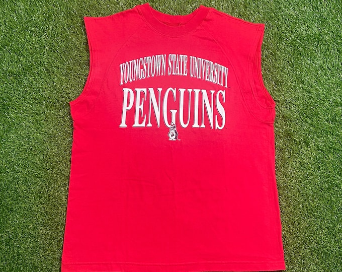 Vintage Youngstown State University Penguins T Shirt Tee Size Large L Ohio NCAA College Football 1990s 90s