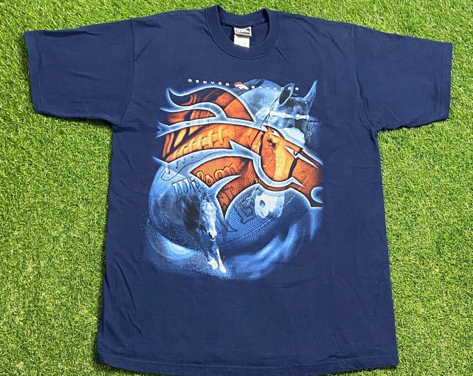 Vintage Denver Broncos T Shirt Tee Pro Player Size Large L NFL Football Colorado John Elway Super Bowl 1990s 90s