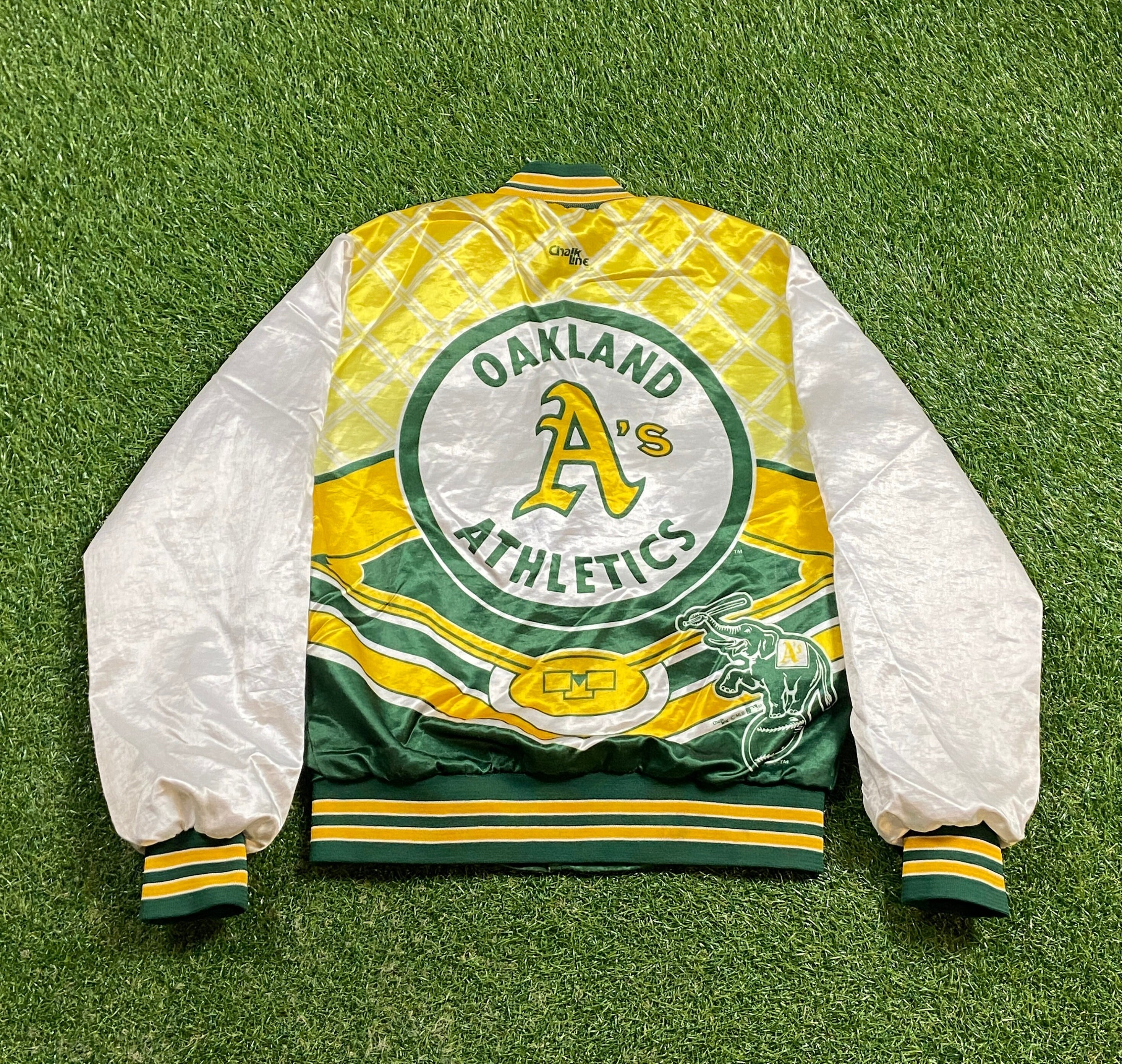 MLB Off White and Green Oakland Athletics Varsity Baseball Jacket