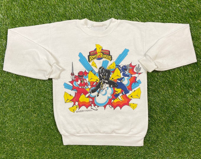 Vintage Power Rangers 1994 Crewneck Sweater Multiprintes Made in Canada Size Youth Medium Jason Billy Zack Ranger Fox 1990's 90s Pull Over