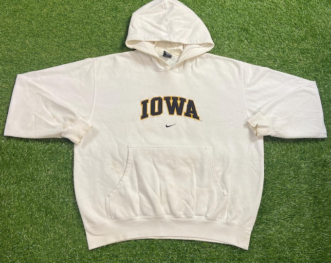 Vintage University of Iowa Hawkeyes Hoodie Sweatshirt Nike Size Large L NCAA College Football Pull Over Oversized 1990s 90s