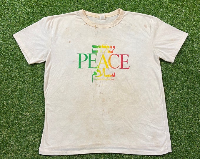 Vintage Peace It's a Beautiful Sight to See T Shirt Tee Caravan Large L Love Harmony Balance Peace on Earth 1970s Distressed