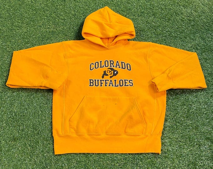 Vintage University of Colorado Buffalos Hoodie Sweatshirt Made USA Size Small S NCAA College Football Boulder Denver 1990s 90s Oversized