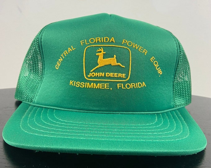 Vintage John Deere Power Equip Co Snapback Hat Cap YR Headwear OSFA Kissimmee Florida FL Agricultural Manufacturer 1990s 900s