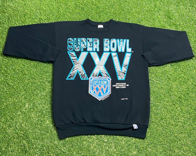 Vintage Super Bowl XXV Crewneck Sweatshirt Made USA Size Large L New York Giants vs Buffalo Bills NFL Football Tampa Bay Florida 1990s 90s