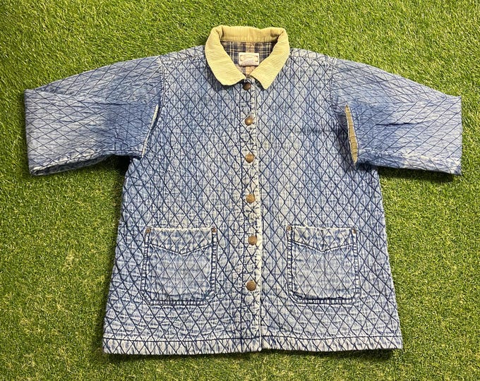 Vintage Blue Parka Button Up Jacket Decorated Originals Size Large L Quality Warm Hunting Winter Fashion Puff Coat Hiking 1990s 90s