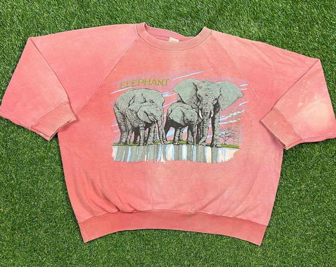 Vintage Elephant Crewneck Sweatshirt Size Large L Animal Zoo Africa Pull Over 1980s 80s Original Jumper