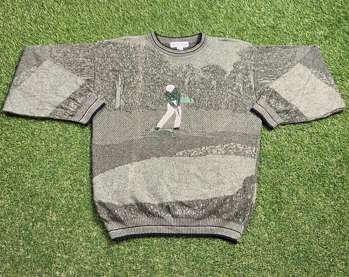 Vintage Golf Knit Crewneck Sweater Made USA Size Small S Masters Tournament US Open Masters Collection Tiger Woods Pull Over Oversized 90s