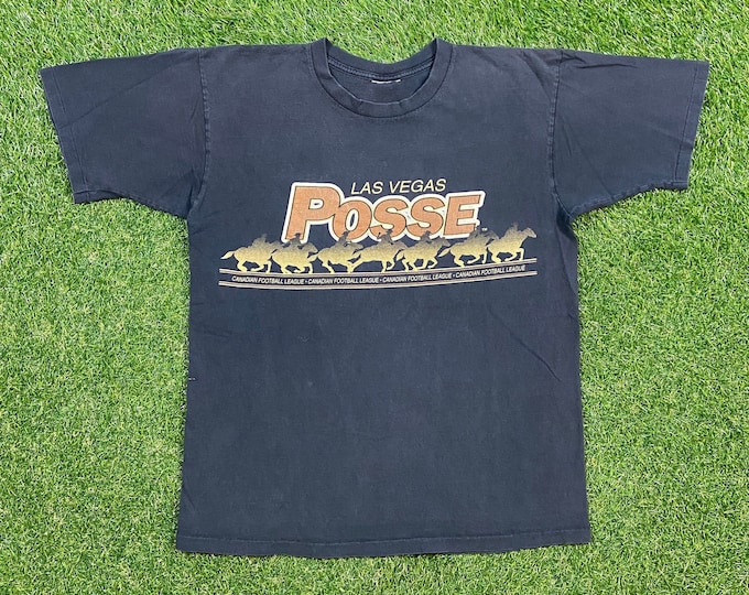 Vintage Las Vegas Posse T Shirt Tee Size Large L Nevada Canadian Football League CFL 1990s 90s