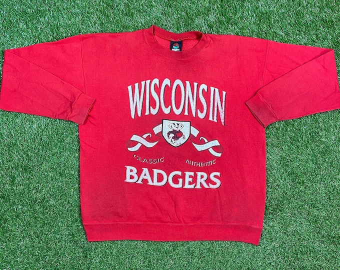 Vintage University of Wisconsin Badgers Crewneck Sweatshirt PM Sports Made USA Size Xtra Large Xl NCAA College Football Bucky Badger 1990s