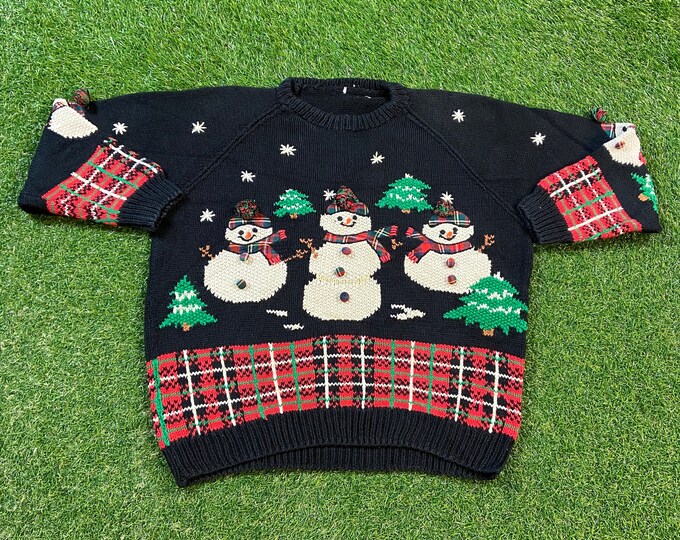 Ugly Christmas Sweater Vintage Tacky Holiday Party Merry Santa Classic Size Small S Xmas Snowmen 90s 80s Pull Over