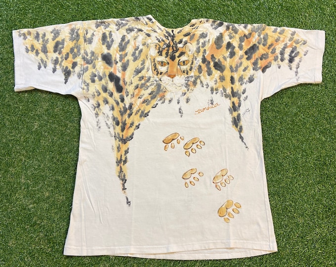 Vintage Jamaica T Shirt Size Large L Cheetah Beautiful Island Caribbean 1980s 80s