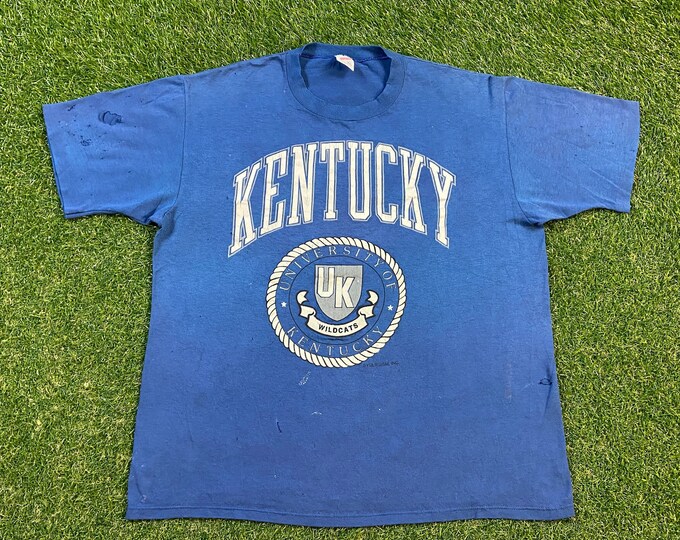 Vintage University of Kentucky Wildcats T Shirt Made USA Size Xtra Large Lexington Go Big Blue NCAA College Basketball UK Classic 1990s 90s