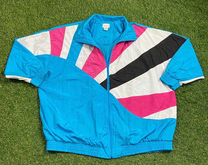 Vintage Graphic Windbreaker Zip Up Jacket Romans Size XXL 2XL Multicolor Streetwear Sport Active Wear Classic Light Rain Coat 1990s