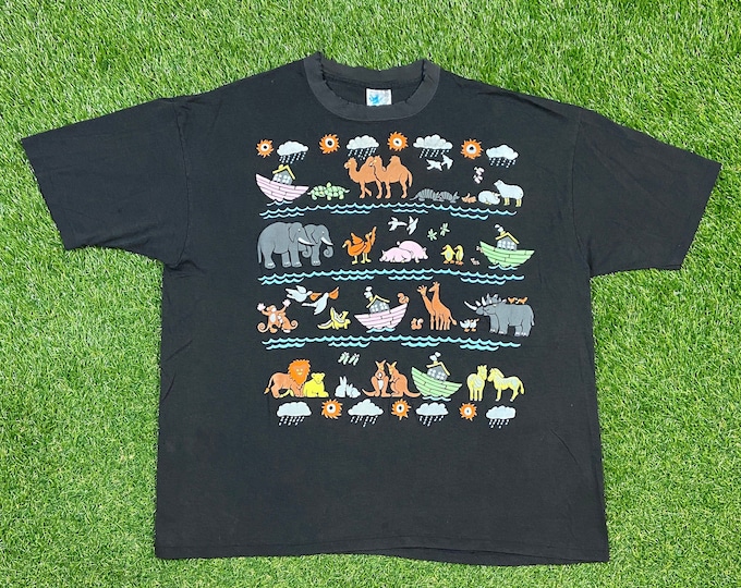 Vintage Noah's Ark T Shirt Tee EZL Made USA Size Xtra Large XL Church Sunday Service Salvation Praise 1990's Christian God