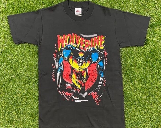 Vintage X Men Wolverine 1993 T Shirt Tee Anvil Marvel Comics Made USA Size Youth XL Fits like Medium 1990s Superhero Mega All Over 90s NEW