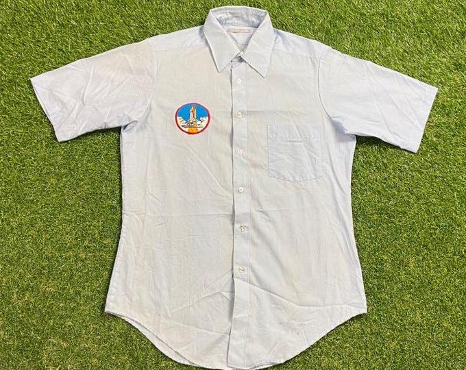 Vintage Lockheed Space Operations Company Button Down Shirt Made USA Size Medium M Kennedy Space Center NASA Astronaut 1990s 90s