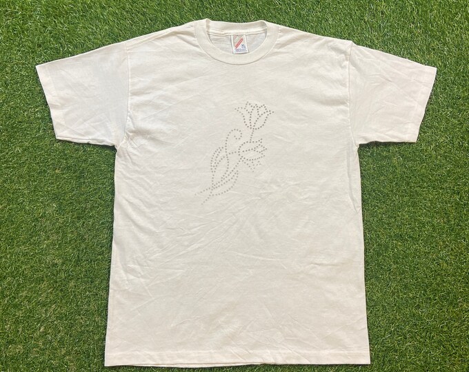 Vintage Flowers T Shirt Tee Jerzees Made USA Size Youth Xtra Large Rose Bees Caterpillars Butterflies Nature Plants 1990s 90s