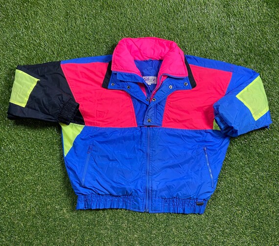 Vintage Graphic Zip up Ski Jacket Glisse Size Large L Multicolor