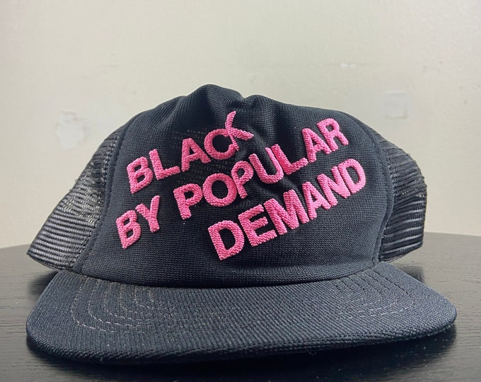 Vintage Black By Popular Demand Snapback Hat Made USA OSFA Funny Saying Comical Cap 1980s 80s Trucker Hat