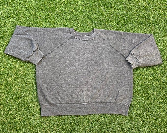 Vintage Plain Gray Crewneck Sweatshirt Blank Made USA Size Small S Tri Blend Rayon Quality 1970's Comfy Fit Original Pull Over 70s