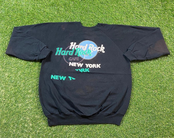 Vintage Hard Rock Cafe New York Crewneck Sweatshirt Hanes Made USA Size Xtra Large XL Radio City Music Hall New York City NY 1990s 90s Error