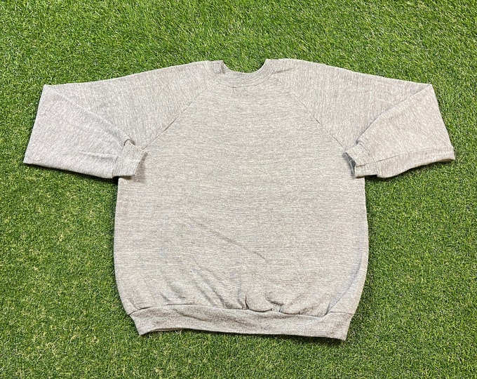 Vintage Plain Gray Crewneck Sweatshirt Russell Athletic Made USA Large L Quality Tri Blend Rayon Great Fit Original Pull Over 1970s 70s