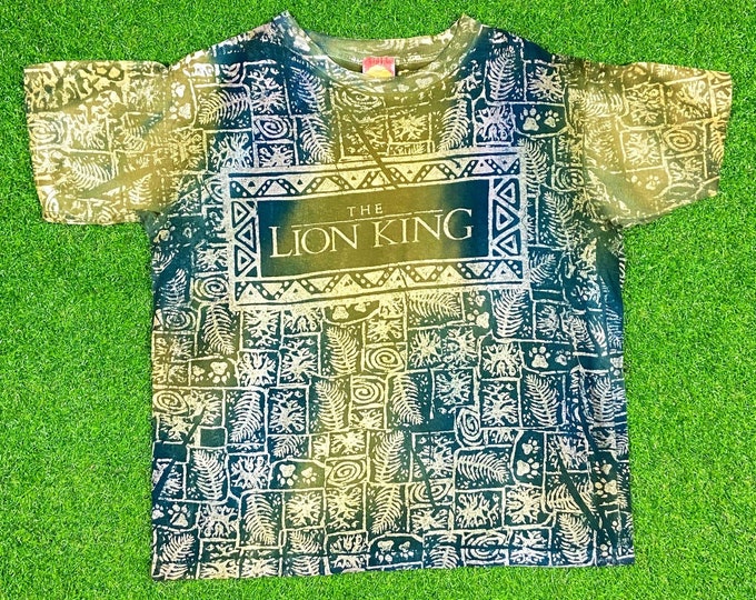 Vintage Disney The Lion King All Over Print Tee T Shirt Medium Walt Disney World Mickey Mouse Magic Hakuna Matata 1994 1990's AOP Mega Promo