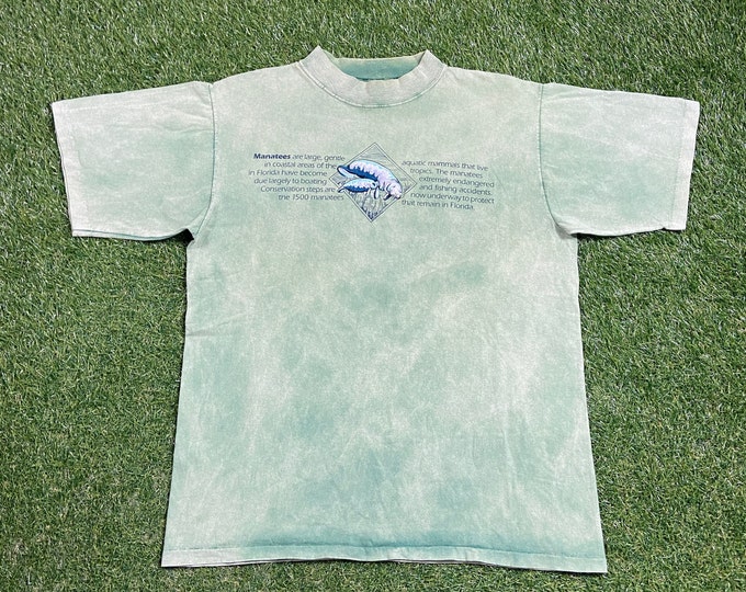 Vintage Manatees T Shirt Tee Made USA Size Large L Sea Life Sea World Planet Ocean Environment Wildlife 1990s 90s