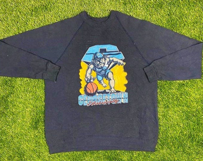 Vintage Georgetown University Hoyas Crewneck Sweatshirt Lee Made USA Size Xtra Large / Large Pull Over Comfy Warm Sweater