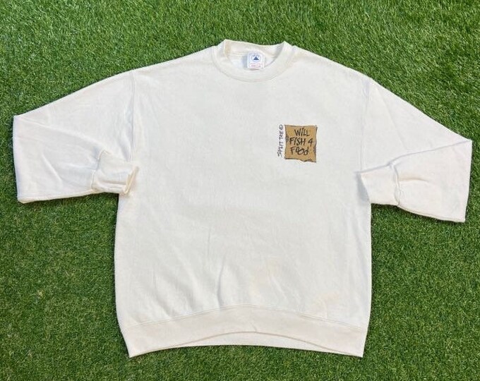 Vintage Will Fish 4 Food Crewneck Sweatshirt Made USA Size Large L Bass Pro Shops Fishing Hunting Nature 1990s 90s Pull Over Oversized