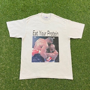 Vintage Mike Tyson vs Evander Holyfield Eat Your Protein T Shirt Tee Hanes Size Medium M Original Classic Boxing 1990s 90s Rare