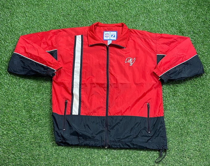Vintage Tampa Bay Buccaneers Windbreaker Jacket Logo 7 Size Medium M NFL Football Florida Tom Brady TB12 Light Rain Coat 1990s 90s