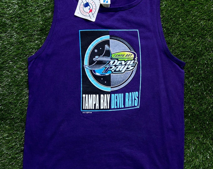 Vintage Tampa Bay Devil Rays Tank Top Shirt Graphic Logo 7 Large Made USA New With Tags Team MLB Baseball Bucs Florida 1990's 90's