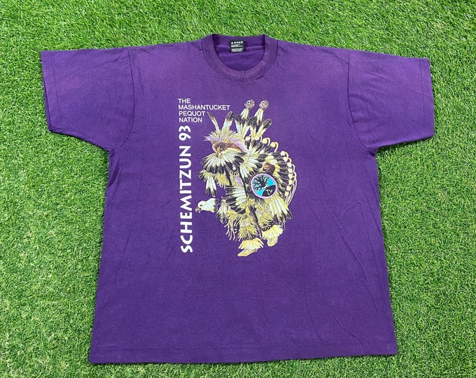 Vintage Mashantucket Pequot Nation T Shirt Tee Made USA Size Xtra Large XL Native American Native Spirit Indigenous People 1990s 90s 1993