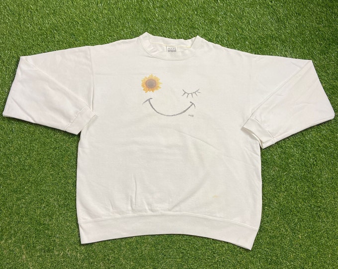 Vintage Smiley Face Crewneck Sweatshirt Maze USA Size Xtra Large XL Sunflower Floral Funny  Comical 1990s 90s Graphic Pull Oversized