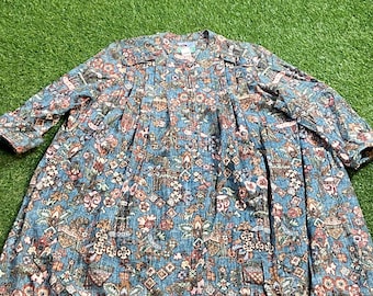 Vintage Fun Hawaiian Dress Beach Reyn Spooner Made USA Size 16 Original 1970s 70s Classic Cover Up Colorful Flowers Hippy Festival True Vtg