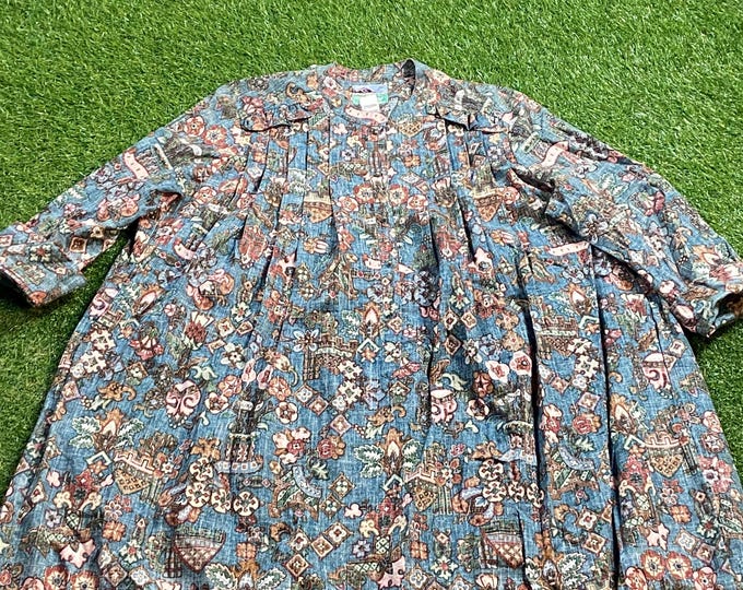Vintage Fun Hawaiian Dress Beach Reyn Spooner Made USA Size 16 Original 1970s 70s Classic Cover Up Colorful Flowers Hippy Festival True Vtg