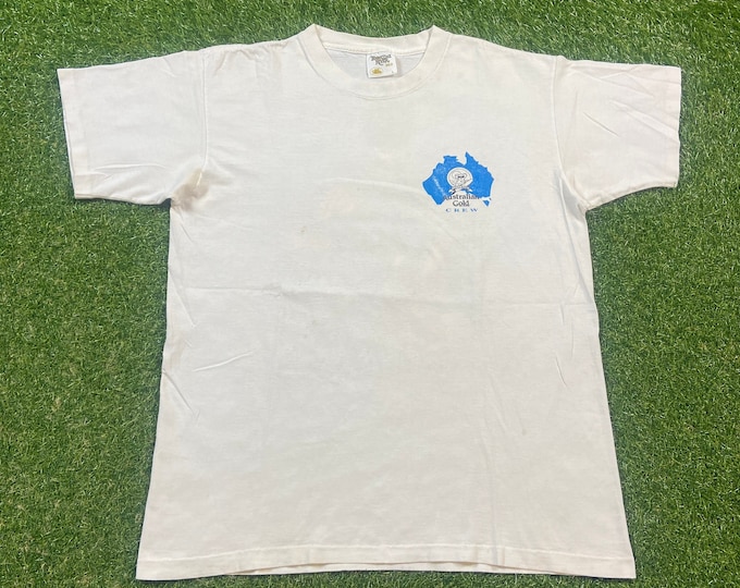Vintage Australia Gold Crew T Shirt Tee Tennessee River Made USA Size Large L Sunscreen Lotion Skincare 1990s 90s