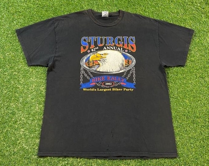 Vintage Black Hills Rally Sturgis T Shirt Tee Made USA Size Xtra Large XL Harley Davidson Bike Week 3D Eagle Motorcycle Biker All Over 1990s