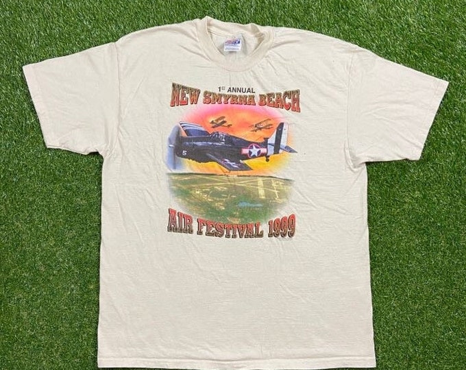Vintage 1st Annual New Smyrna Beach Air Festival 1999 T Shirt Tee Hanes Made USA Size Xtra Large XL Florida Festive Family Fun 1990s 90s